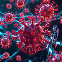 The dark cybernetic bloodstream pulses with energy, while shattered encryption shields float aimlessly, unable to stop the spread of the digital plague.