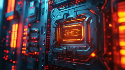 Obraz premium Futuristic High Tech Safe with Cryptographic Key Access and Glowing Displays