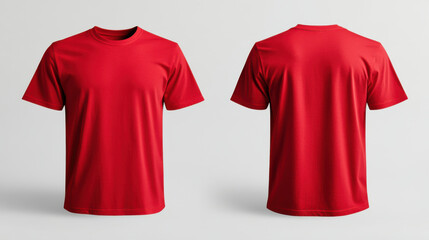 Red T shirt mockup showcasing front and back views, perfect for apparel advertising