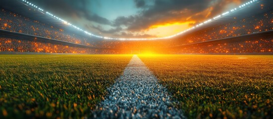 Obraz premium Dramatic sunset over a stadium filled with spectators.