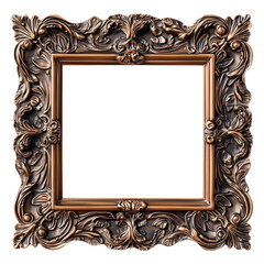 Sophisticated Square Dark Brown Baroque Frame with Ornate Details &ndash; PNG Transparent Background