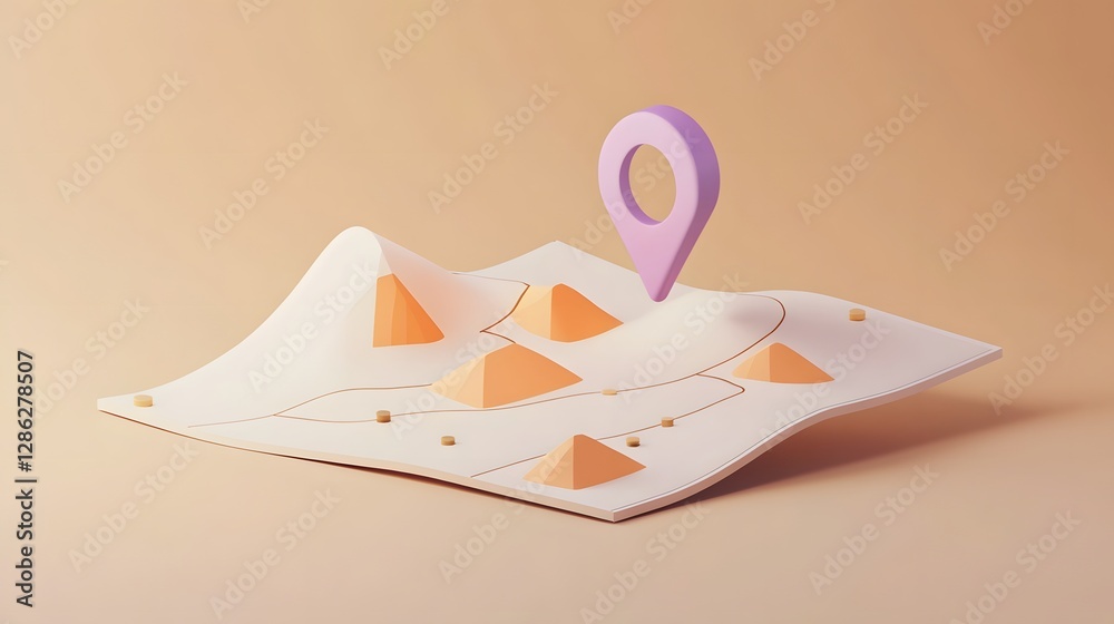 Poster origami inspired abstract paper shapes in vibrant orange and pink tones against a neutral beige back