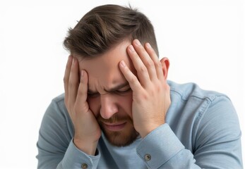 Fototapeta premium Man in distress indoor setting emotional portrait close-up view
