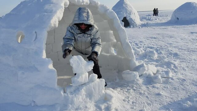 Abstract Landscape - Eskimo City. Snow igloo house in winter.