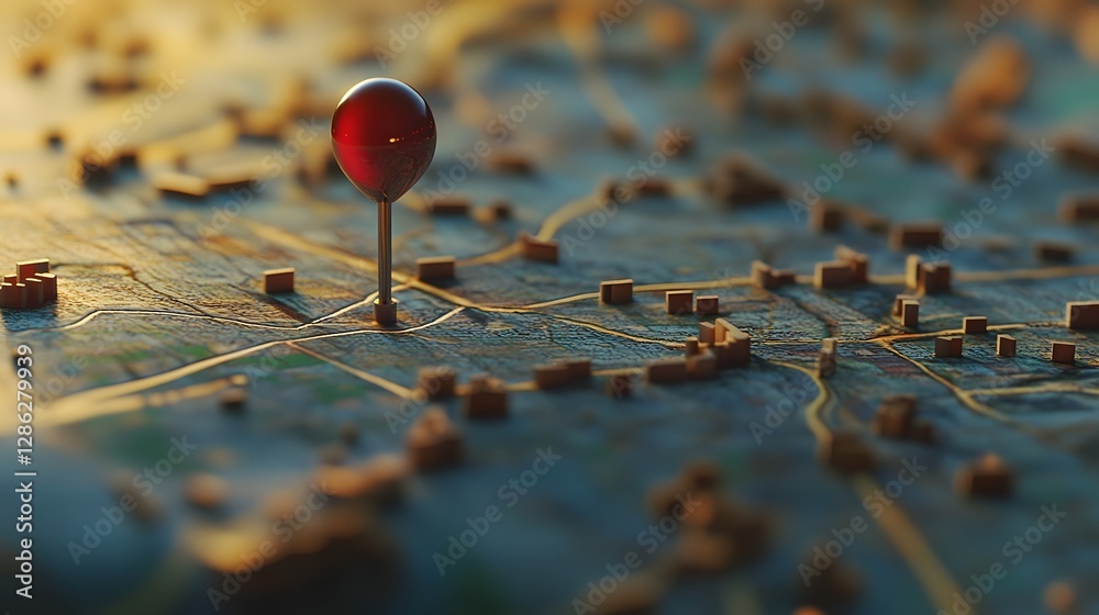 Aufkleber overhead view of a detailed city map with a red location pin marker showcasing a geometric pattern o