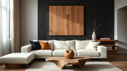 Inviting Living Room Style Merging Natural Wood Features with Cozy Textiles for Contemporary Comfort