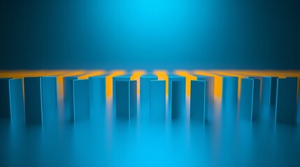 Abstract Blue Orange Blocks Gleam Under Soft Light. AI Generated