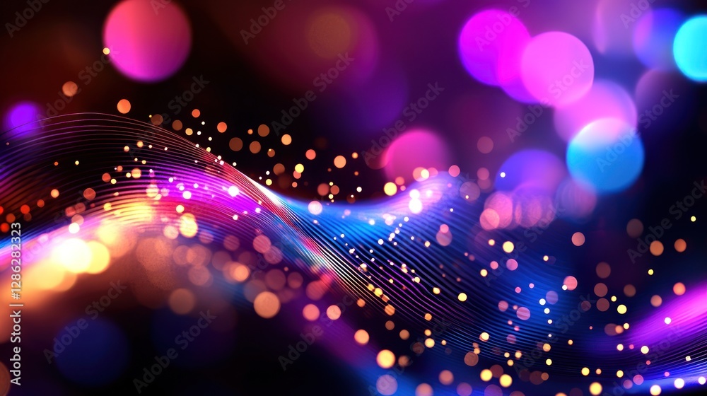 Poster abstract vibrant waves of colorful light and bokeh effects creating a dreamy atmosphere
