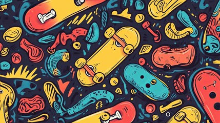 Obraz premium Colorful Skateboards and Skateboarding Accessories Design