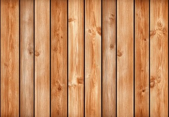 Obraz premium Brown wooden planks background texture. Seamless wood pattern. Natural wood grain. Vertical wooden surface. Light brown and dark brown tones