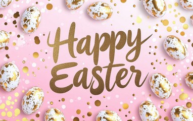 Elegant calligraphy banner with text Happy Easter on a gradient pink and gold background