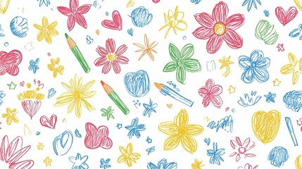 Colorful Crayon Drawings of Flowers Hearts and Stars