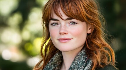 Obraz premium Redhead Woman Outdoor Portrait with Soft Focus Background