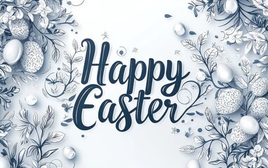 Fototapeta premium Elegant calligraphy banner with text Happy Easter on a delicate pearl white background