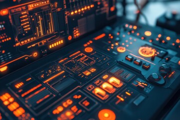 Fototapeta premium Futuristic Control Panel with Vibrant Neon Interface and Buttons