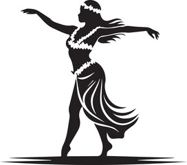 A black and white logo type Hula Dancer silhouette design - Traditional Hawaiian Dance silhouette design