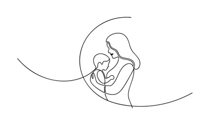 Motherly Love OneLine Drawing of Mom and Babys Bond
