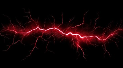 Crimson Lightning Strike - Abstract art depicting a red lightning bolt against a black background. Symbolizing power, energy, electricity, danger, and intensity