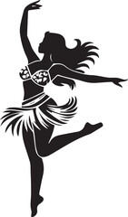 A black and white logo type Hula Dancer silhouette design - Traditional Hawaiian Dance silhouette design