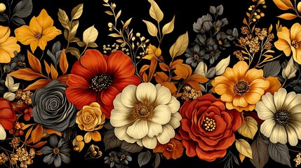 Autumnal Floral Arrangement Rich Dark Hues Elegant Design
