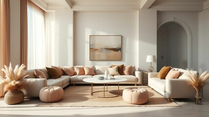 Elegant Living Room Design Soft Colors and Modern Furniture Create a Warm, Inviting Atmosphere