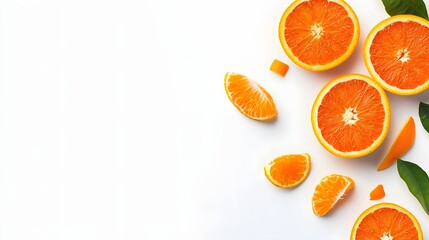 Vibrant Orange Citrus Slices and Peels on Clean White Surface