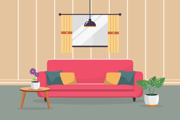  Living room interior concept. Colored flat vector illustration isolated