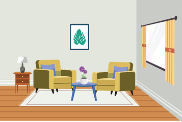  Living room interior concept. Colored flat vector illustration isolated