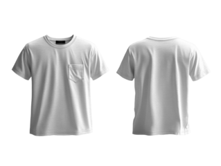 White t shirt with pocket, front and back view, plain design, casual wear