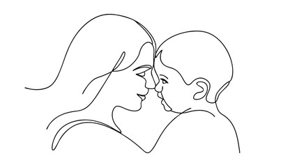 Mother and Babys Tender Embrace OneLine Art, Love, Care, Family, Bond