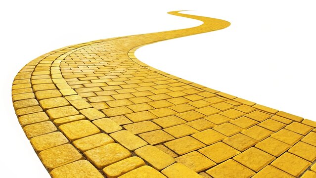 A yellow brick road with a yellow brick archway