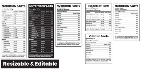 nutrition facts, nutrition facts label, supplement facts and vitamin facts,  nutrition template, customizable