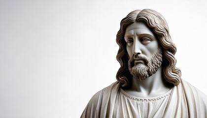 portrait of a white jesus statue on a plain white background