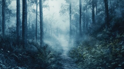 Obraz premium Misty Forest Path Watercolor Painting Nature Art Print