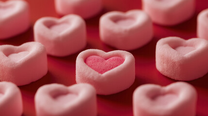 Obraz premium Beautiful heart-shaped marshmallows with a soft pink center