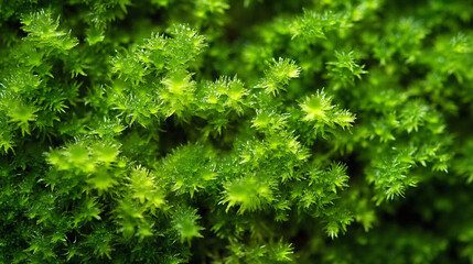 Lush green moss texture with vibrant details, perfect for nature backgrounds. This close up showcases intricate patterns and freshness of moss in natural setting
