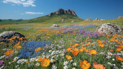 Fototapeta premium Colorful Wildflowers Hilltop View