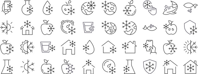 Obraz premium Items by Snowflakes Line Icon Pack. Outline Signs for Graphic and Web Design, Apps, Adverts, Various Cards