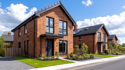 Modern Brick Houses on a Sunny Street
