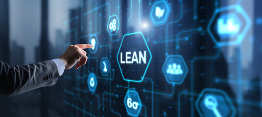 Lean manufacturing. Quality and standardization. Icon on Virtual screen