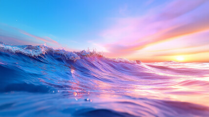 Obraz premium vibrant ocean wave at sunset with colorful sky hues
