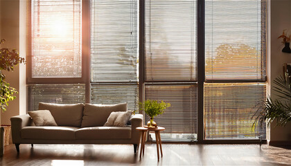 Window blinder with the living room in the background