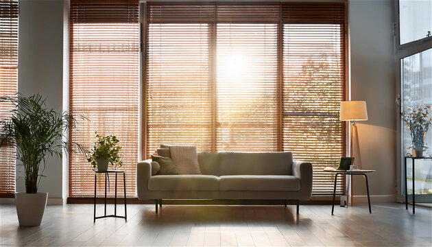Window blinder with the living room in the background