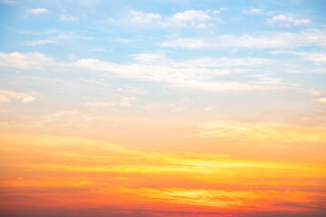 Beautiful , luxury soft gradient orange gold clouds and sunlight on the blue sky perfect for the background, take in evening,Twilight, Large size, high definition landscape photo