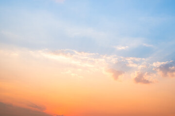 Beautiful , luxury soft gradient orange gold clouds and sunlight on the blue sky perfect for the background, take in evening,Twilight, Large size, high definition landscape photo