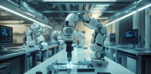 Robotics Arm Assembling Circuit Board in Factory