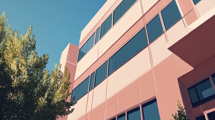 Modern Architectural Office Building with Clear Blue Sky View