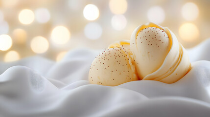 Fototapeta premium Delicious soft-serve ice cream swirled elegantly on a silky white surface, perfect for desserts and sweet treats.