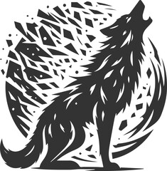 A wolf howling with shattered glass fragments around it animal vector silhouette