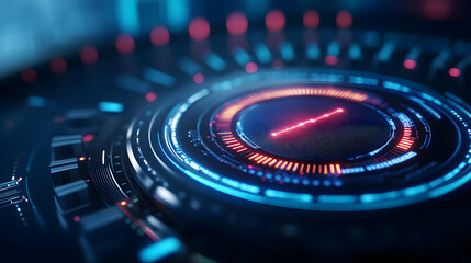 Futuristic digital interface with vibrant lights and intricate patterns, symbolizing advanced technology and innovation.